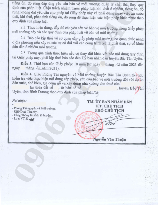 Giấy phép môi trường cho cơ sở sản xuất chế biến gia công gỗ và xây dựng nhà xưởng cho thuê