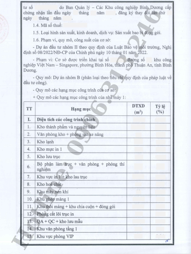 Hoàn thành giấy phép môi trường cho nhà máy sản xuất bao bì đóng gói tại khu công nghiệp ở Thuận An Bình Dương