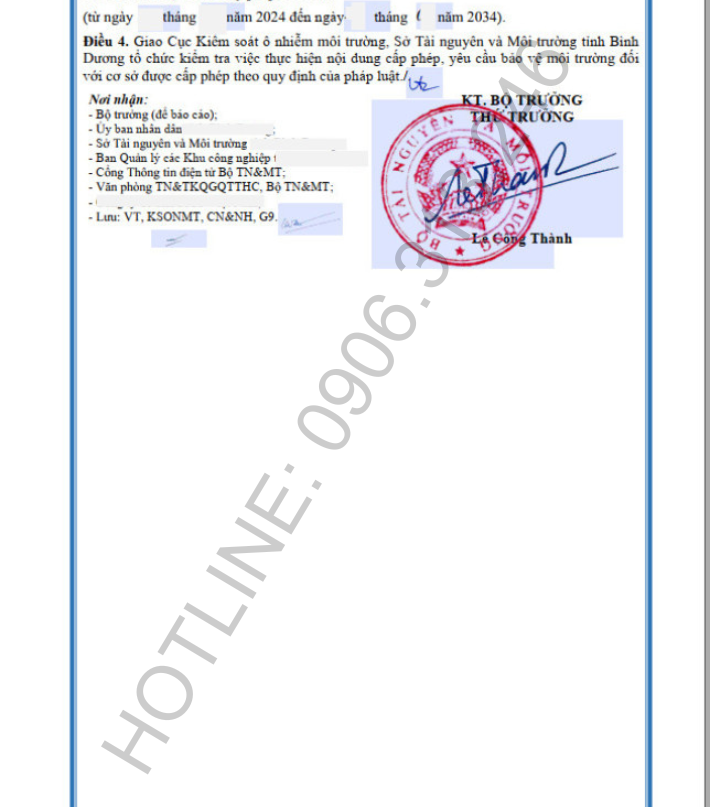 Hoàn thành giấy phép môi trường cấp Bộ cho công ty sản xuất thuốc trừ sâu