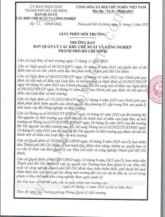 Hoàn thành giấy phép môi trường cho Công Ty TNHH Huhtamaki (Việt Nam)